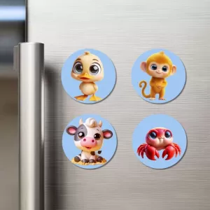 Duck, Monkey, Cow, And Crab. Fridge Magnets Ã¢â‚¬â€œ 4 Piece Set | 3 Inch Round Wall Fridge Decor (F23131)