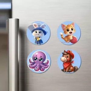 Rabbit, Cat, Octopus, And Horse. Fridge Magnets – 4 Piece Set | 3 Inch Round Wall Fridge Decor (F23133) Rabbit, Cat, Octopus, And Horse. Fridge Magnets – 4 Piece Set | 3 Inch Round Wall Fridge Decor (F23133)