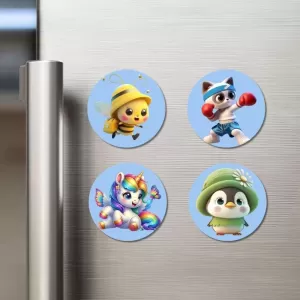 Bee, Cat, Unicorn, And Penguin. Fridge Magnets – 4 Piece Set | 3 Inch Round Wall Fridge Decor (F23135) Bee, Cat, Unicorn, And Penguin. Fridge Magnets – 4 Piece Set | 3 Inch Round Wall Fridge Decor (F23135)