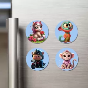 Unicorn, Monkey, Pig, And Monkey. Fridge Magnets – 4 Piece Set | 3 Inch Round Wall Fridge Decor (F23136) Unicorn, Monkey, Pig, And Monkey. Fridge Magnets – 4 Piece Set | 3 Inch Round Wall Fridge Decor (F23136)