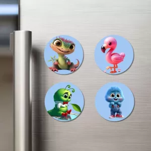 Lizard, Flamingo, Caterpillar, And Rabbit. Fridge Magnets – 4 Piece Set | 3 Inch Round Wall Fridge Decor (F23141) Lizard, Flamingo, Caterpillar, And Rabbit. Fridge Magnets – 4 Piece Set | 3 Inch Round Wall Fridge Decor (F23141)