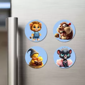 Lion, Beaver, Chick, And Panther. Fridge Magnets – 4 Piece Set | 3 Inch Round Wall Fridge Decor (F23144) Lion, Beaver, Chick, And Panther. Fridge Magnets – 4 Piece Set | 3 Inch Round Wall Fridge Decor (F23144)
