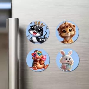 Snake, Lion, Hamster, And Rabbit. Fridge Magnets – 4 Piece Set | 3 Inch Round Wall Fridge Decor (F23146) Snake, Lion, Hamster, And Rabbit. Fridge Magnets – 4 Piece Set | 3 Inch Round Wall Fridge Decor (F23146)