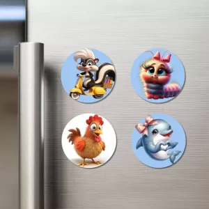 Dolphin,roster Fridge Magnets Ã¢â‚¬â€œ 4 Piece Set | 3 Inch Round Wall Fridge Decor (F23150)