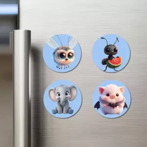 Bee,ant,elephant,hamster Fridge Magnets – 4 Piece Set | 3 Inch Round Wall Fridge Decor (F23151) Bee,ant,elephant,hamster Fridge Magnets – 4 Piece Set | 3 Inch Round Wall Fridge Decor (F23151)