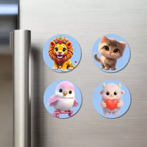 Lion, Kitten, Pink Owl, Yeti Fridge Magnets – 4 Piece Set | 3 Inch Round Wall Fridge Decor (F23152) Lion, Kitten, Pink Owl, Yeti Fridge Magnets – 4 Piece Set | 3 Inch Round Wall Fridge Decor (F23152)