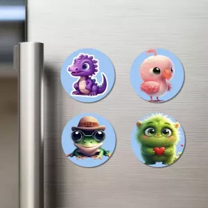 Dragon, Flamingo, Frog, Monster Fridge Magnets – 4 Piece Set | 3 Inch Round Wall Fridge Decor (F23153) Dragon, Flamingo, Frog, Monster Fridge Magnets – 4 Piece Set | 3 Inch Round Wall Fridge Decor (F23153)