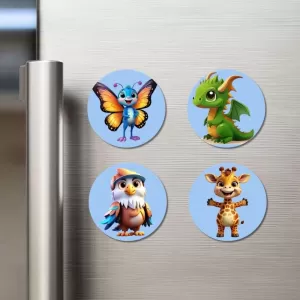 Butterfly, Dragon, Eagle, Giraffe Fridge Magnets Ã¢â‚¬â€œ 4 Piece Set | 3 Inch Round Wall Fridge Decor (F23154)