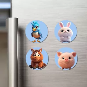 Blue Jay, Rabbit, Horse, Piglet Fridge Magnets – 4 Piece Set | 3 Inch Round Wall Fridge Decor (F23157) Blue Jay, Rabbit, Horse, Piglet Fridge Magnets – 4 Piece Set | 3 Inch Round Wall Fridge Decor (F23157)