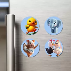 Duckling, Elephant, Pig, Chickens Fridge Magnets – 4 Piece Set | 3 Inch Round Wall Fridge Decor (F23166) Duckling, Elephant, Pig, Chickens Fridge Magnets – 4 Piece Set | 3 Inch Round Wall Fridge Decor (F23166)