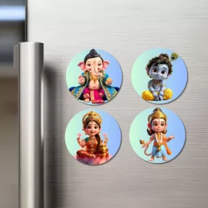 Ganesha, Krishna, Lakshmi, Hanuman Fridge Magnets – 4 Piece Set | 3 Inch Round Wall Fridge Decor (F23169) Ganesha, Krishna, Lakshmi, Hanuman Fridge Magnets – 4 Piece Set | 3 Inch Round Wall Fridge Decor (F23169)