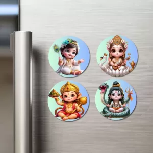 Krishna, Saraswati, Hanuman, Shiva Fridge Magnets – 4 Piece Set | 3 Inch Round Wall Fridge Decor (F23171) Krishna, Saraswati, Hanuman, Shiva Fridge Magnets – 4 Piece Set | 3 Inch Round Wall Fridge Decor (F23171)
