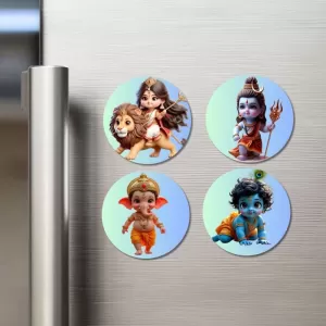Durga, Shiva, Ganesha, Krishna Fridge Magnets – 4 Piece Set | 3 Inch Round Wall Fridge Decor (F23173) Durga, Shiva, Ganesha, Krishna Fridge Magnets – 4 Piece Set | 3 Inch Round Wall Fridge Decor (F23173)