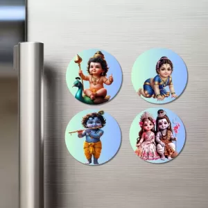 Kartikeya, Lakshmi, Krishna, Radha-Krishna Fridge Magnets – 4 Piece Set | 3 Inch Round Wall Fridge Decor (F23174) Kartikeya, Lakshmi, Krishna, Radha-Krishna Fridge Magnets – 4 Piece Set | 3 Inch Round Wall Fridge Decor (F23174)