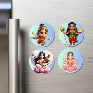 Hanuman, Durga, Saraswati, Lakshmi Fridge Magnets – 4 Piece Set | 3 Inch Round Wall Fridge Decor (F23176) Hanuman, Durga, Saraswati, Lakshmi Fridge Magnets – 4 Piece Set | 3 Inch Round Wall Fridge Decor (F23176)