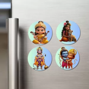 Rama, Krishna, Lakshmi, Ganesha Fridge Magnets – 4 Piece Set | 3 Inch Round Wall Fridge Decor (F23181) Rama, Krishna, Lakshmi, Ganesha Fridge Magnets – 4 Piece Set | 3 Inch Round Wall Fridge Decor (F23181)