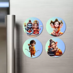 Krishna, Shiva, Ganesha, Datta Fridge Magnets Ã¢â‚¬â€œ 4 Piece Set | 3 Inch Round Wall Fridge Decor (F23184)