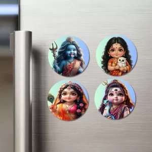 Maa Kali, Maa Lakshmi, Maa Radha, Maa Parvati Fridge Magnets – 4 Piece Set | 3 Inch Round Wall Fridge Decor (F23186) Maa Kali, Maa Lakshmi, Maa Radha, Maa Parvati Fridge Magnets – 4 Piece Set | 3 Inch Round Wall Fridge Decor (F23186)