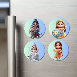 Maa Durga, Maa Lakshmi, Maa Saraswati, Maa Parvati Fridge Magnets Ã¢â‚¬â€œ 4 Piece Set | 3 Inch Round Wall Fridge Decor (F23187)