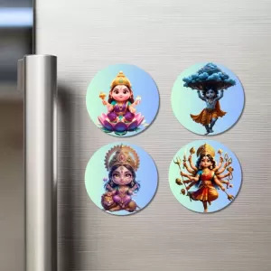 Maa Lakshmi, Krishna, Maa Parvati, Maa Durga Fridge Magnets – 4 Piece Set | 3 Inch Round Wall Fridge Decor (F23188) Maa Lakshmi, Krishna, Maa Parvati, Maa Durga Fridge Magnets – 4 Piece Set | 3 Inch Round Wall Fridge Decor (F23188)
