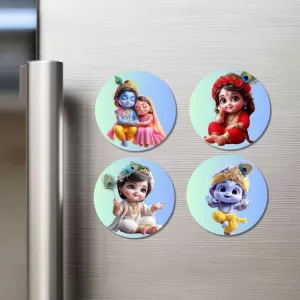 Radha And Krishna Fridge Magnets Ã¢â‚¬â€œ 4 Piece Set | 3 Inch Round Wall Fridge Decor (F23189)