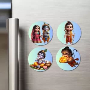 Radha And Krishna, Ram, Krishna, Hanuman Fridge Magnets – 4 Piece Set | 3 Inch Round Wall Fridge Decor (F23191) Radha And Krishna, Ram, Krishna, Hanuman Fridge Magnets – 4 Piece Set | 3 Inch Round Wall Fridge Decor (F23191)