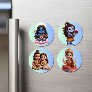 Kali-Mahadev-SankarParvti- Fridge Magnets – 4 Piece Set | 3 Inch Round Wall Fridge Decor (F23192) Kali-Mahadev-SankarParvti- Fridge Magnets – 4 Piece Set | 3 Inch Round Wall Fridge Decor (F23192)