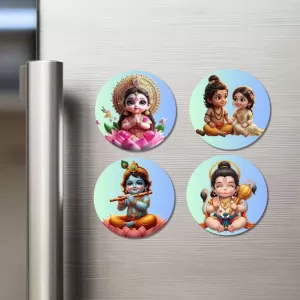 Lakshmi, Rama, Sita, Krishna, And Hanuman. Fridge Magnets – 4 Piece Set | 3 Inch Round Wall Fridge Decor (F23193) Lakshmi, Rama, Sita, Krishna, And Hanuman. Fridge Magnets – 4 Piece Set | 3 Inch Round Wall Fridge Decor (F23193)