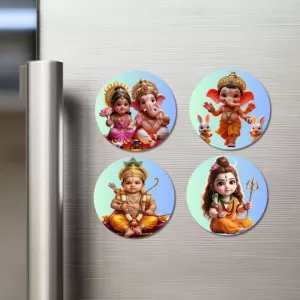 Lakshmi, Ganesha, Rama, And Shiva. Fridge Magnets – 4 Piece Set | 3 Inch Round Wall Fridge Decor (F23196) Lakshmi, Ganesha, Rama, And Shiva. Fridge Magnets – 4 Piece Set | 3 Inch Round Wall Fridge Decor (F23196)