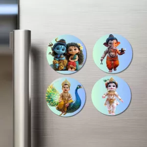 Shiva, Shakti, Ganesha, Kartikeya, And Krishna. Fridge Magnets – 4 Piece Set | 3 Inch Round Wall Fridge Decor (F23197) Shiva, Shakti, Ganesha, Kartikeya, And Krishna. Fridge Magnets – 4 Piece Set | 3 Inch Round Wall Fridge Decor (F23197)