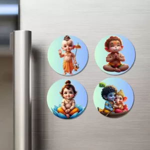 Shiva, Hanuman, Brahma, Krishna, And Ganesha. Fridge Magnets – 4 Piece Set | 3 Inch Round Wall Fridge Decor (F23199) Shiva, Hanuman, Brahma, Krishna, And Ganesha. Fridge Magnets – 4 Piece Set | 3 Inch Round Wall Fridge Decor (F23199)