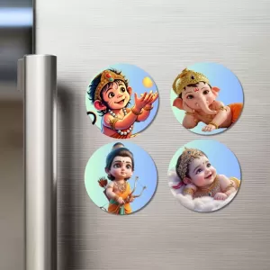 Hanuman, Ganesha, Rama, And Krishna. Fridge Magnets – 4 Piece Set | 3 Inch Round Wall Fridge Decor (F23206) Hanuman, Ganesha, Rama, And Krishna. Fridge Magnets – 4 Piece Set | 3 Inch Round Wall Fridge Decor (F23206)