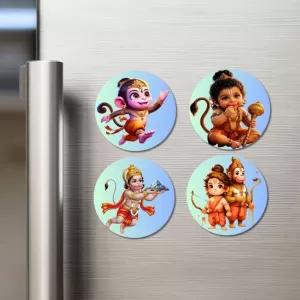 Hanuman And Rama. Fridge Magnets Ã¢â‚¬â€œ 4 Piece Set | 3 Inch Round Wall Fridge Decor (F23208)