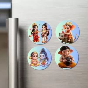 Krishna And Radha, Hanuman Fridge Magnets – 4 Piece Set | 3 Inch Round Wall Fridge Decor (F23213) Krishna And Radha, Hanuman Fridge Magnets – 4 Piece Set | 3 Inch Round Wall Fridge Decor (F23213)