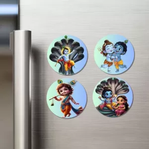 Krishna Fridge Magnets – 4 Piece Set | 3 Inch Round Wall Fridge Decor (F23214) Krishna Fridge Magnets – 4 Piece Set | 3 Inch Round Wall Fridge Decor (F23214)