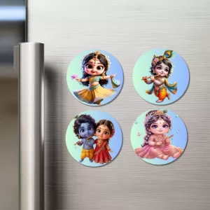 Radha & Krishna Fridge Magnets Ã¢â‚¬â€œ 4 Piece Set | 3 Inch Round Wall Fridge Decor (F23215)