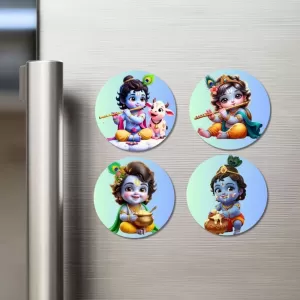 Krishna Fridge Magnets – 4 Piece Set | 3 Inch Round Wall Fridge Decor (F23216) Krishna Fridge Magnets – 4 Piece Set | 3 Inch Round Wall Fridge Decor (F23216)