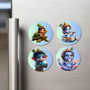 Lord Vishnu Avatar Fridge Magnets – 4 Piece Set | 3 Inch Round Wall Fridge Decor (F23218) Lord Vishnu Avatar Fridge Magnets – 4 Piece Set | 3 Inch Round Wall Fridge Decor (F23218)