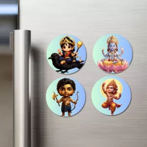 Shani Dev, Brahma, Ram, Hanuman Fridge Magnets Ã¢â‚¬â€œ 4 Piece Set | 3 Inch Round Wall Fridge Decor (F23221)