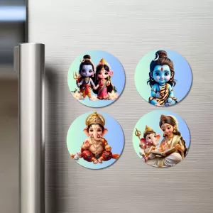 Radha Krishna, Shiva, Ganesha, Shiv Parvati With Ganesha Fridge Magnets – 4 Piece Set | 3 Inch Round Wall Fridge Decor (F23224) Radha Krishna, Shiva, Ganesha, Shiv Parvati With Ganesha Fridge Magnets – 4 Piece Set | 3 Inch Round Wall Fridge Decor (F23224)