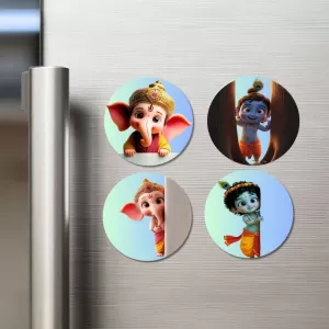 Ganesha, Krishna, Ganesha, Krishna Fridge Magnets – 4 Piece Set | 3 Inch Round Wall Fridge Decor (F23225) Ganesha, Krishna, Ganesha, Krishna Fridge Magnets – 4 Piece Set | 3 Inch Round Wall Fridge Decor (F23225)