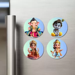 Ganesha, Krishna, Lakshmi, Hanuman Fridge Magnets – 4 Piece Set | 3 Inch Round Wall Fridge Decor (F23226) Ganesha, Krishna, Lakshmi, Hanuman Fridge Magnets – 4 Piece Set | 3 Inch Round Wall Fridge Decor (F23226)