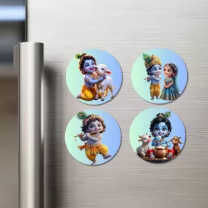 Krishna Fridge Magnets – 4 Piece Set | 3 Inch Round Wall Fridge Decor (F23227) Krishna Fridge Magnets – 4 Piece Set | 3 Inch Round Wall Fridge Decor (F23227)