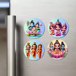 Shiva, Parvati, Ganesha, Kartikeya Fridge Magnets – 4 Piece Set | 3 Inch Round Wall Fridge Decor (F23228) Shiva, Parvati, Ganesha, Kartikeya Fridge Magnets – 4 Piece Set | 3 Inch Round Wall Fridge Decor (F23228)