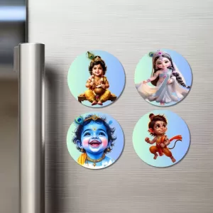 Balarama, Krishna, Sudama Fridge Magnets – 4 Piece Set | 3 Inch Round Wall Fridge Decor (F23250) Balarama, Krishna, Sudama Fridge Magnets – 4 Piece Set | 3 Inch Round Wall Fridge Decor (F23250)