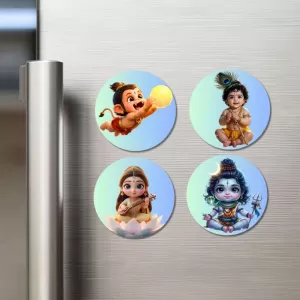Hanuman, Krishna, Lakshmi, Shiva Fridge Magnets – 4 Piece Set | 3 Inch Round Wall Fridge Decor (F23251) Hanuman, Krishna, Lakshmi, Shiva Fridge Magnets – 4 Piece Set | 3 Inch Round Wall Fridge Decor (F23251)