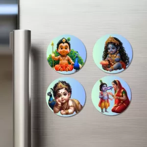 Krishna & Yashoda Fridge Magnets – 4 Piece Set | 3 Inch Round Wall Fridge Decor (F23253) Krishna & Yashoda Fridge Magnets – 4 Piece Set | 3 Inch Round Wall Fridge Decor (F23253)