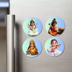 Lakshmi, Krishna, Durga, Saraswati Fridge Magnets Ã¢â‚¬â€œ 4 Piece Set | 3 Inch Round Wall Fridge Decor (F23260)