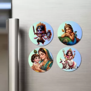 Kali, Krishna, Yashoda-Krishna, Durga Fridge Magnets – 4 Piece Set | 3 Inch Round Wall Fridge Decor (F23265) Kali, Krishna, Yashoda-Krishna, Durga Fridge Magnets – 4 Piece Set | 3 Inch Round Wall Fridge Decor (F23265)