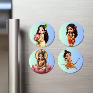 Kali, Krishna, Yashoda-Krishna, Durga Fridge Magnets – 4 Piece Set | 3 Inch Round Wall Fridge Decor (F23266) Kali, Krishna, Yashoda-Krishna, Durga Fridge Magnets – 4 Piece Set | 3 Inch Round Wall Fridge Decor (F23266)